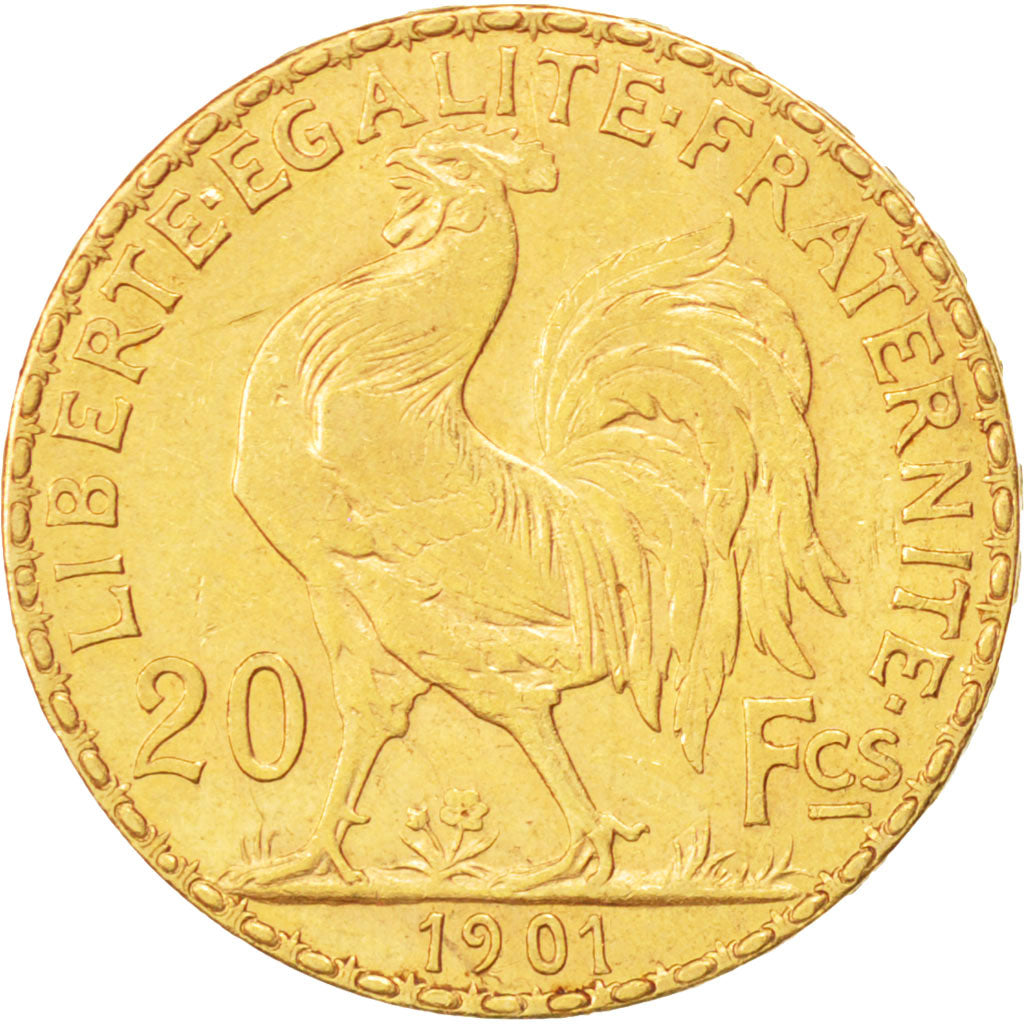 FRANCE, Marianne, 20 Francs, 1901, KM #847, AU(50-53), Gold, Gadoury #1064, 6.48