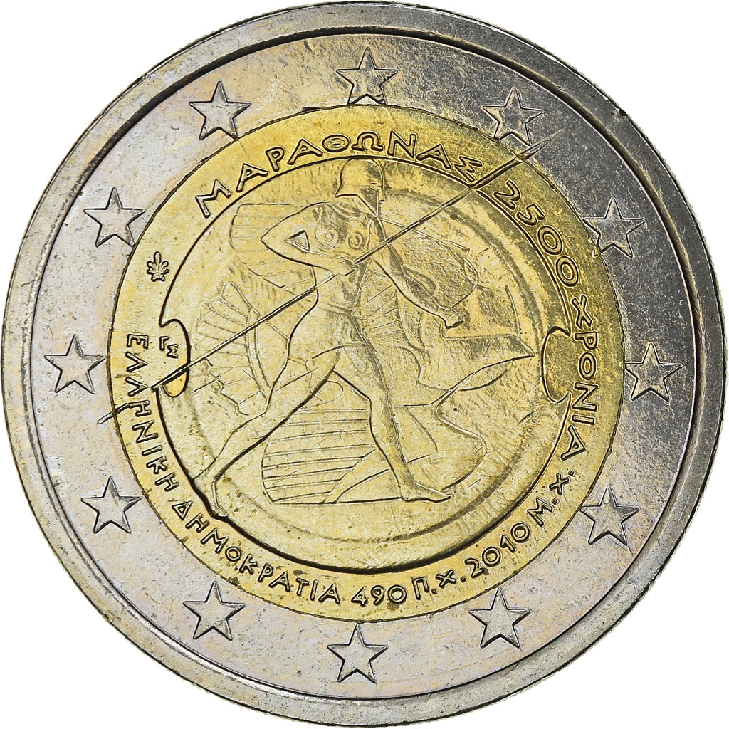 Greece, 2 Euro, Marathon, 2010, MS(63), Bi-Metallic, KM:236
