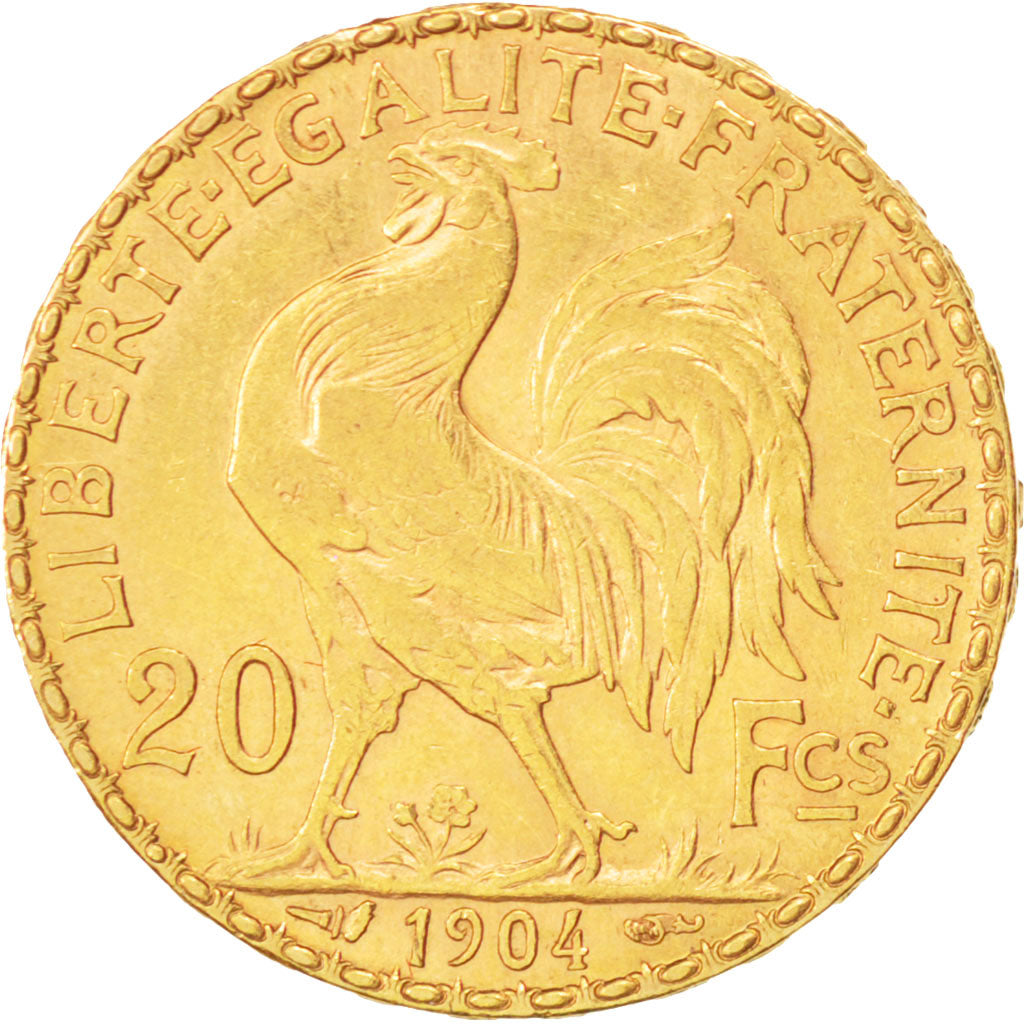 FRANCE, Marianne, 20 Francs, 1904, KM #847, AU(50-53), Gold, Gadoury #1064, 6.47