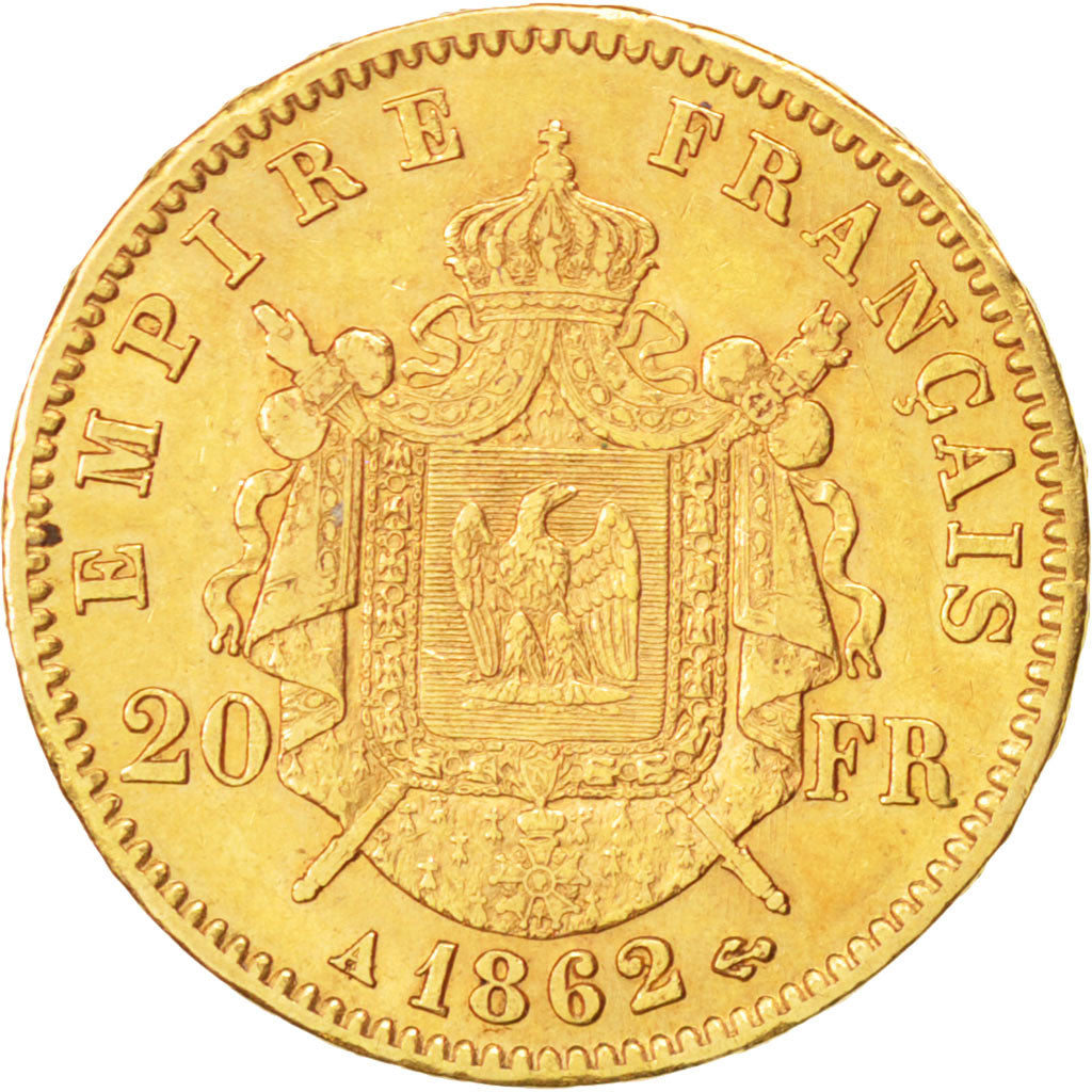 FRANCE, Napoléon III, 20 Francs, 1862, Paris, KM #801.1, EF(40-45), Gold, Gadour