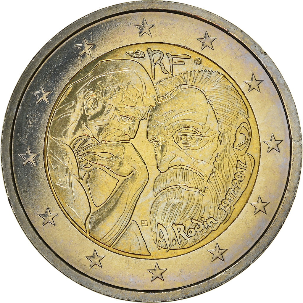 France, Le Penseur de Rodin, 2 Euro, 2017, Paris, MS(63), Bi-Metallic
