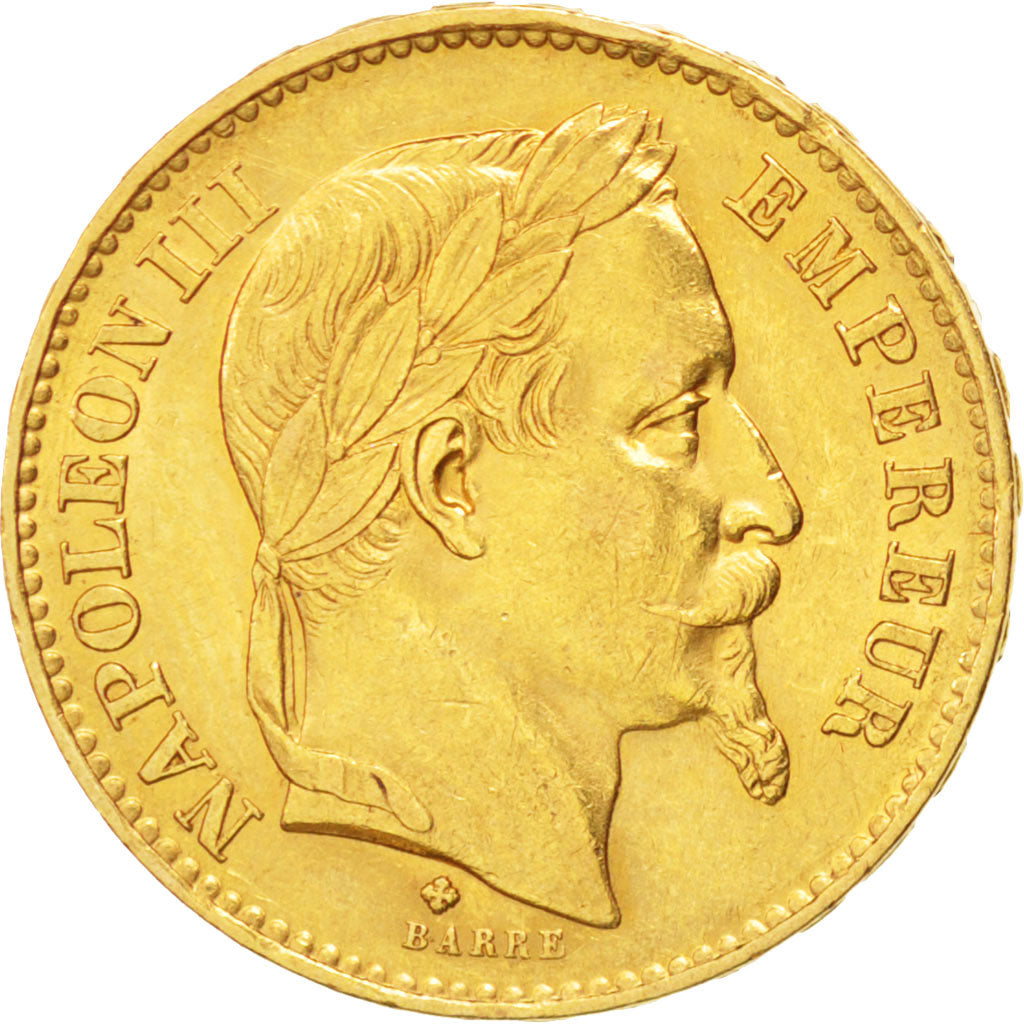 FRANCE, Napoléon III, 20 Francs, 1868, Strasbourg, KM #801.2, AU(50-53), Gold, G