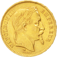 FRANCE, Napoléon III, 20 Francs, 1868, Strasbourg, KM #801.2, AU(50-53), Gold, G