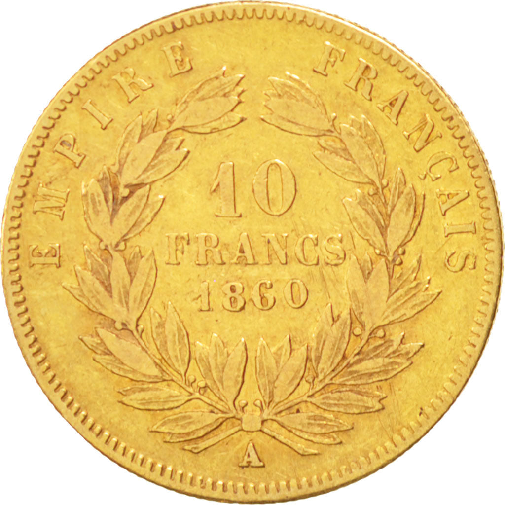 FRANCE, Napoléon III, 10 Francs, 1860, Paris, KM #784.3, VF(20-25), Gold, Gadour