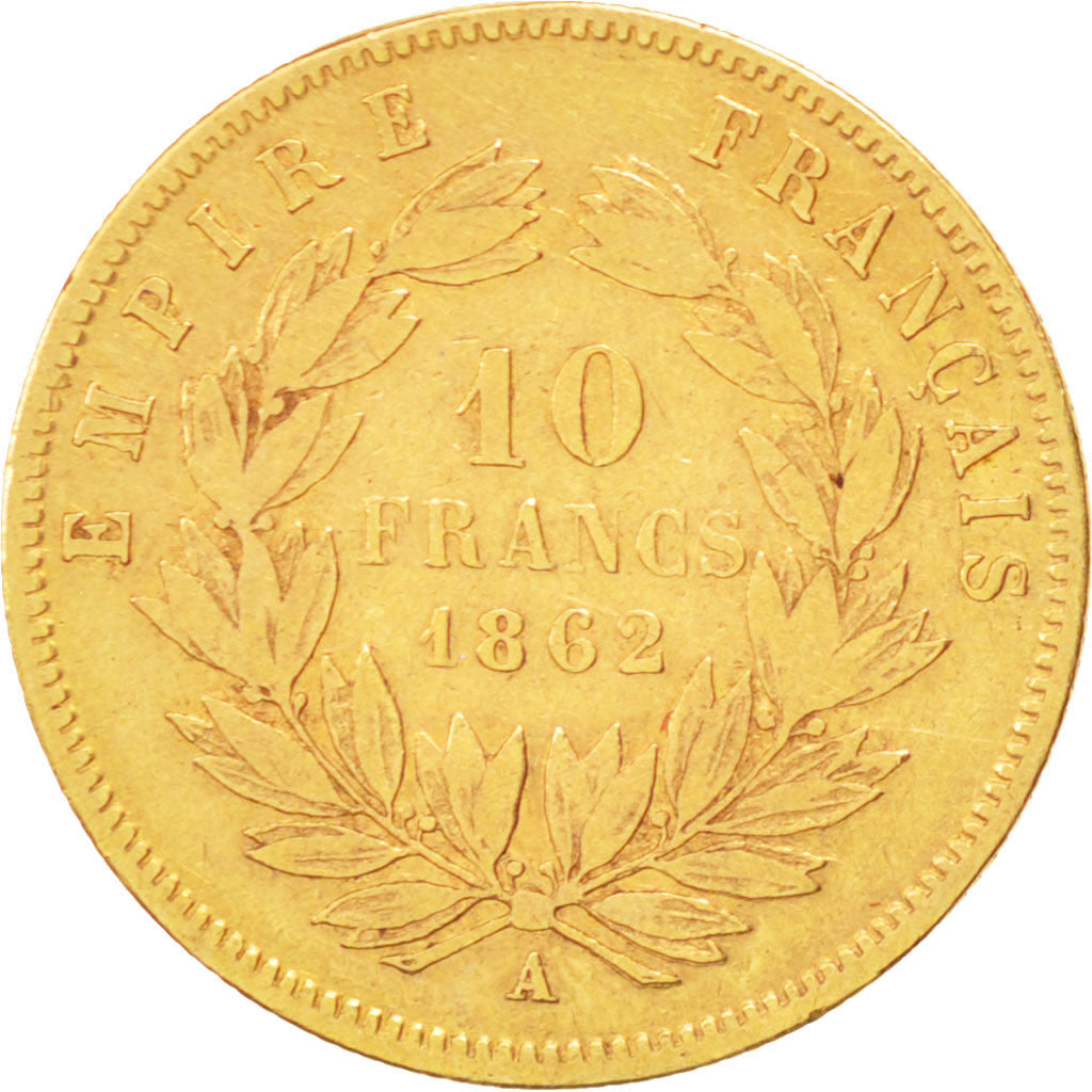 FRANCE, Napoléon III, 10 Francs, 1862, Paris, KM #800.1, VF(20-25), Gold, Gadour