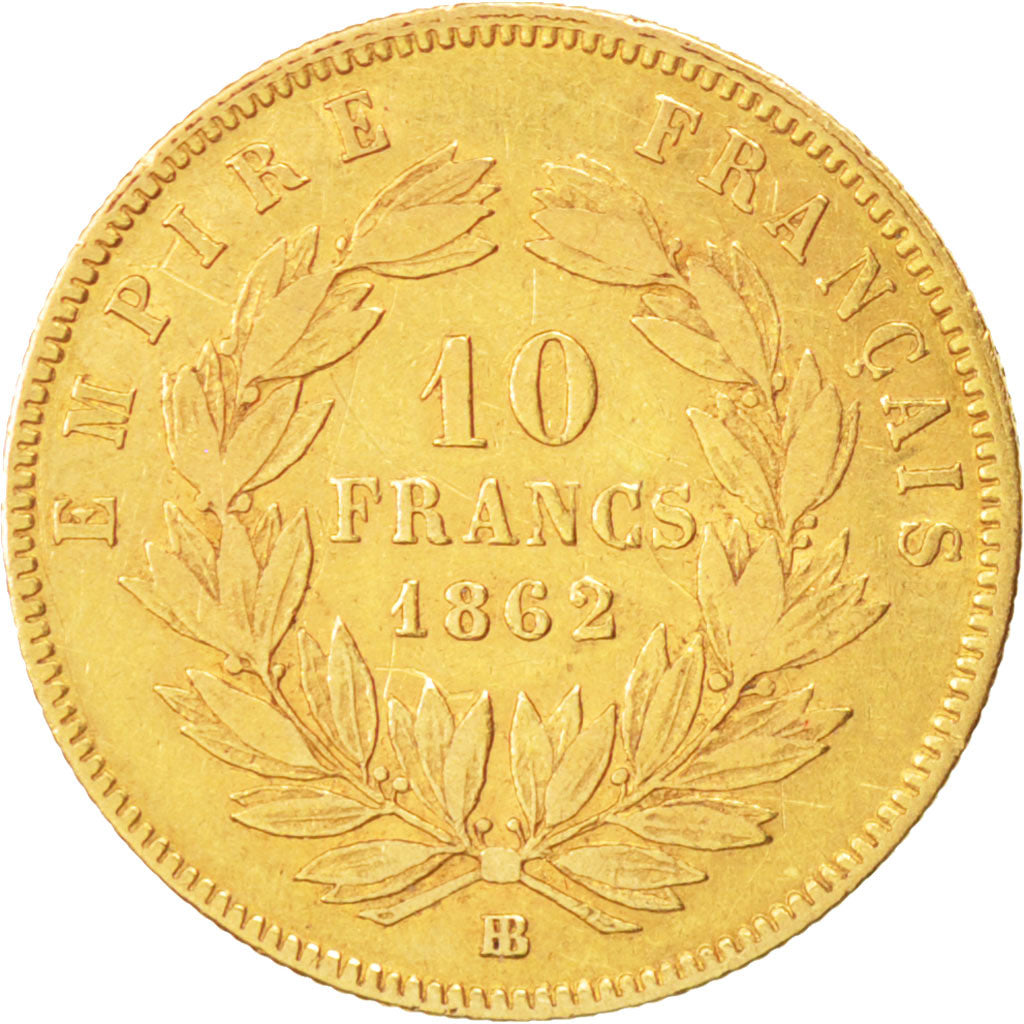 FRANCE, Napoléon III, 10 Francs, 1862, Strasbourg, KM #800.2, VF(20-25), Gold, G