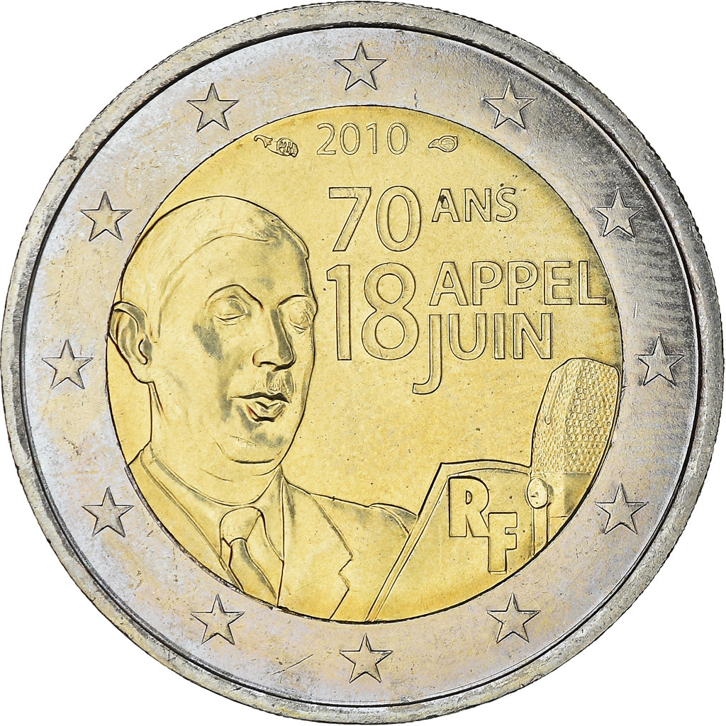 Francia, 2 Euro, Charles De Gaulle, Appel du 18 juin 1940, 2010, Paris, SC
