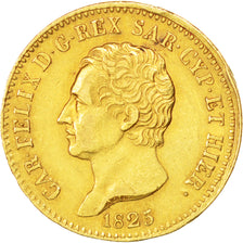 ITALIAN STATES, 20 Lire, 1825, Torino, KM #118.1, AU(50-53), Gold, 21, 6.44