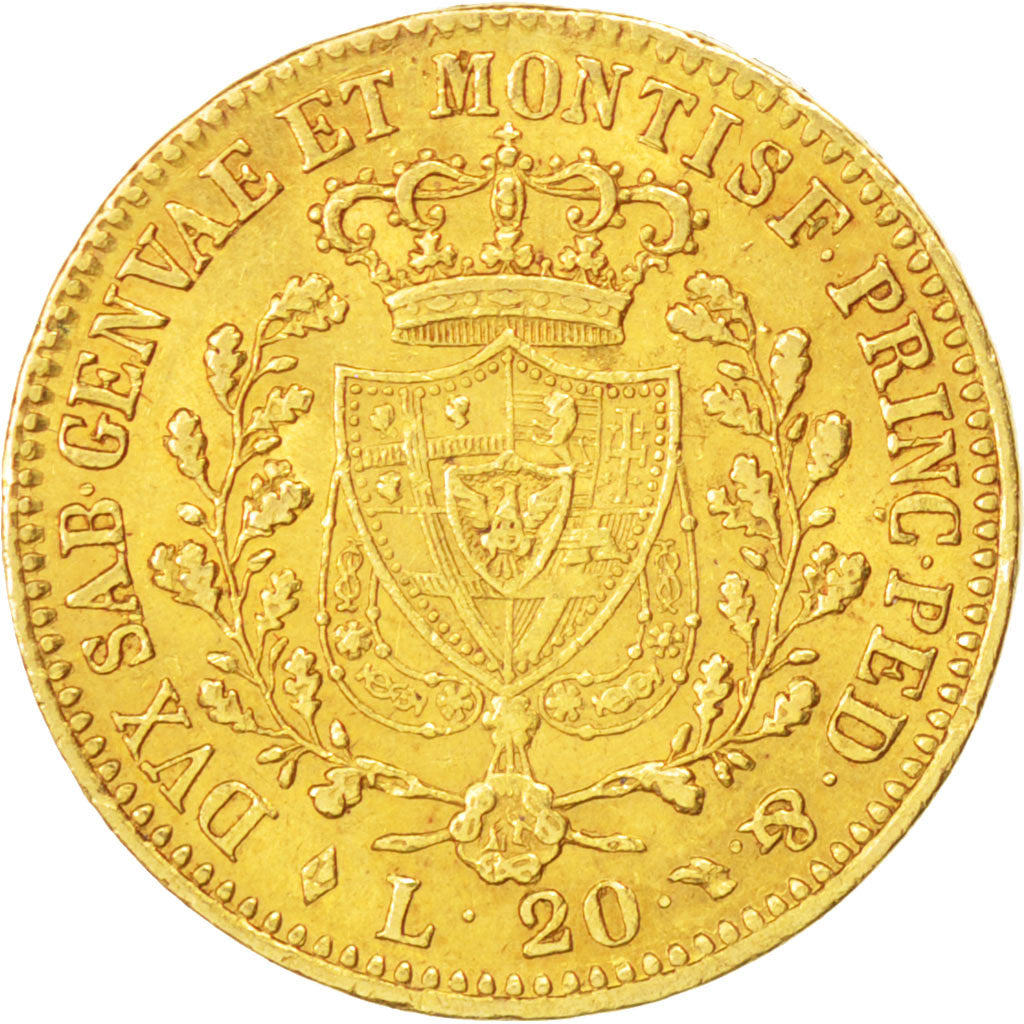 ITALIAN STATES, 20 Lire, 1825, Torino, KM #118.1, AU(50-53), Gold, 21, 6.44