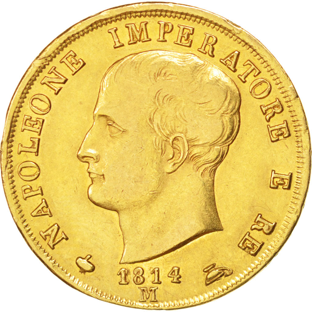 ITALIAN STATES, 40 Lire, 1814, Milan, KM #12, EF(40-45), Gold, 12.89