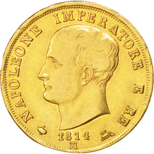 ITALIAN STATES, 40 Lire, 1814, Milan, KM #12, EF(40-45), Gold, 12.89