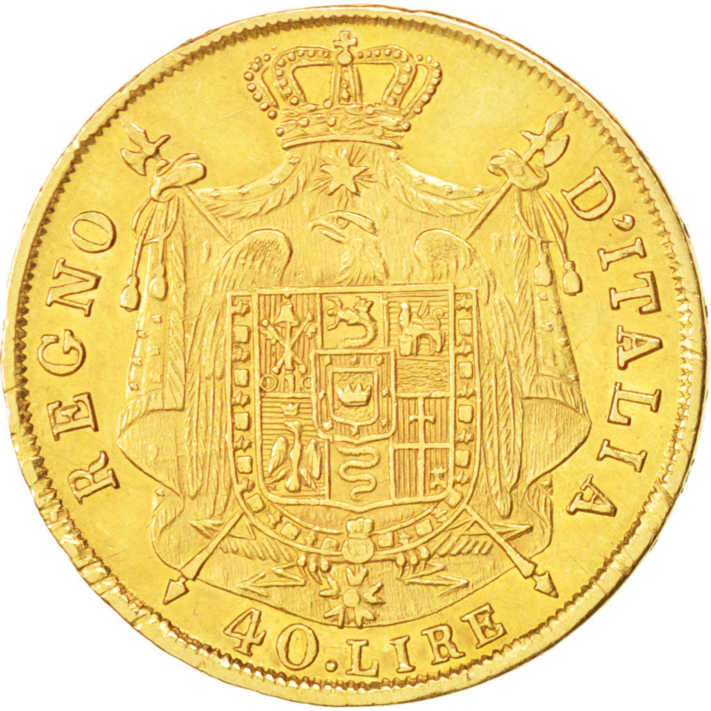 ITALIAN STATES, 40 Lire, 1814, Milan, KM #12, EF(40-45), Gold, 12.89