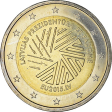 Letónia, 2 Euro, Présidence de l'UE, 2015, MS(63), Bimetálico, KM:New