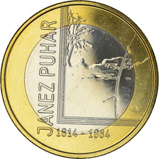Slovenia, 3 Euro, Janez Puhar, 2014, MS(63), Bi-Metallic