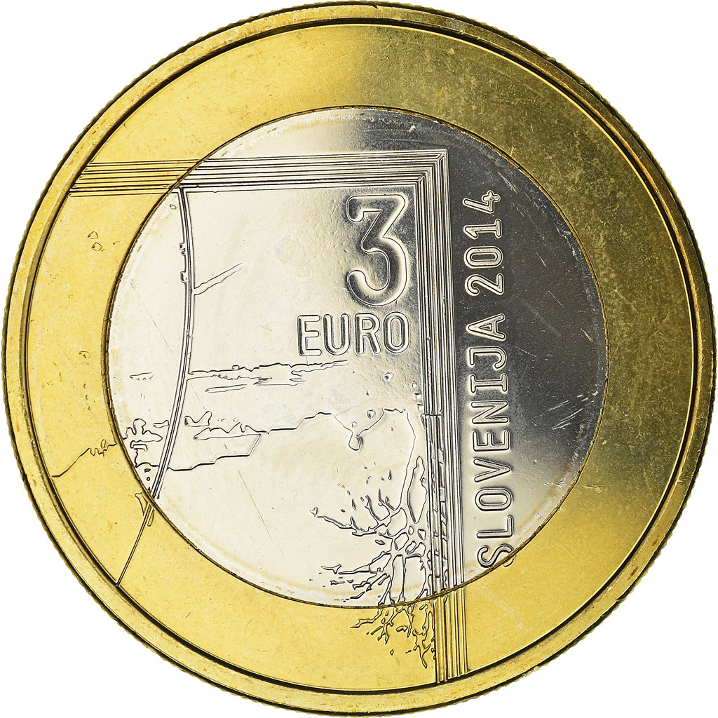 Slovenia, 3 Euro, Janez Puhar, 2014, MS(63), Bi-Metallic