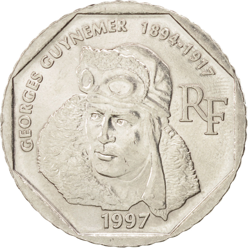 FRANCE, Guynemer, 2 Francs, 1997, KM #1187, MS(63), Nickel, 26.5, Gadoury #550,.