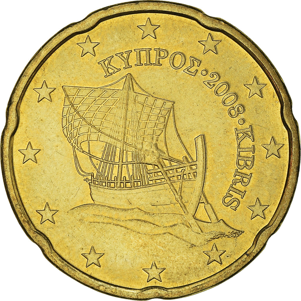 Cyprus, 20 Euro Cent, 2008, MS(60-62), Brass, KM:82