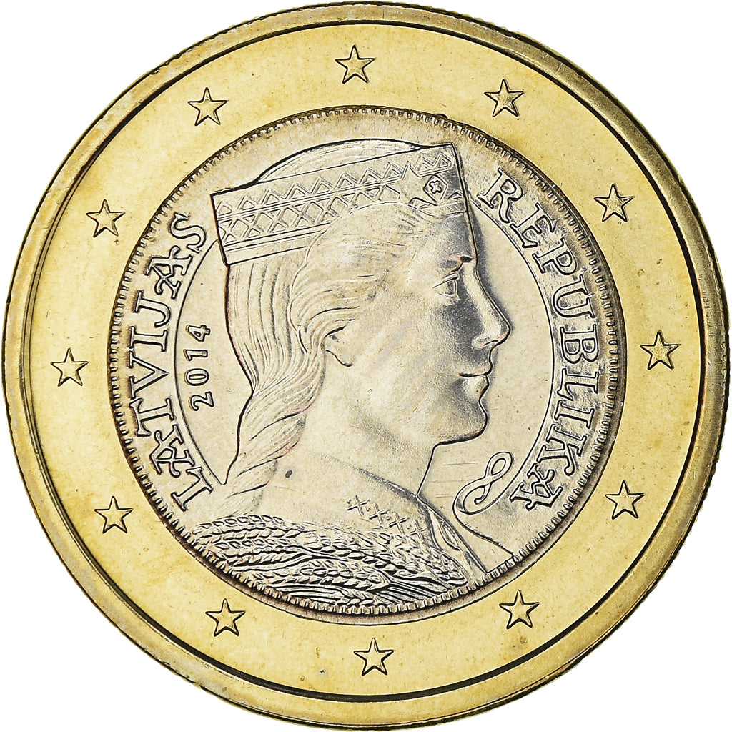 Latvia, Euro, 2014, UNZ, Bi-Metallic