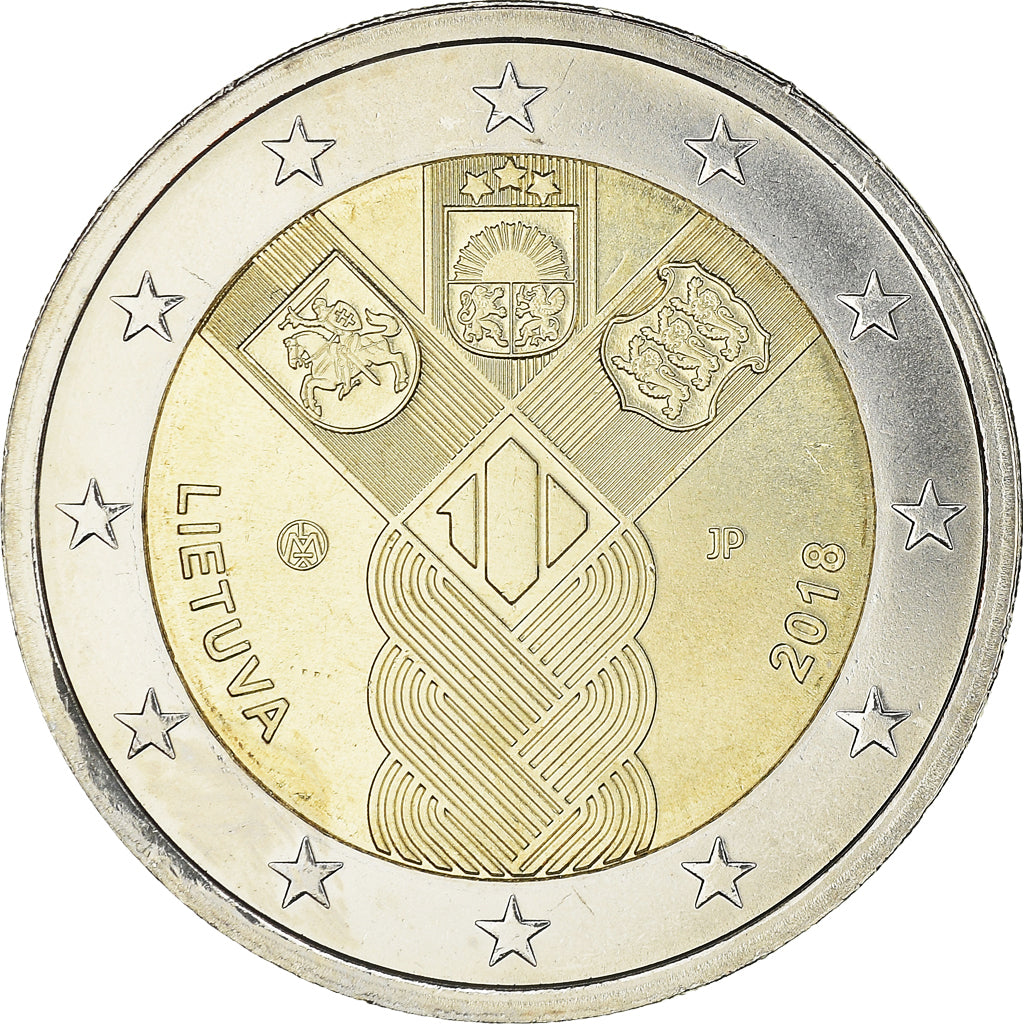 Lithuania, 2 Euro, 100th Anniversary of the Baltic States, 2018, MS(64)