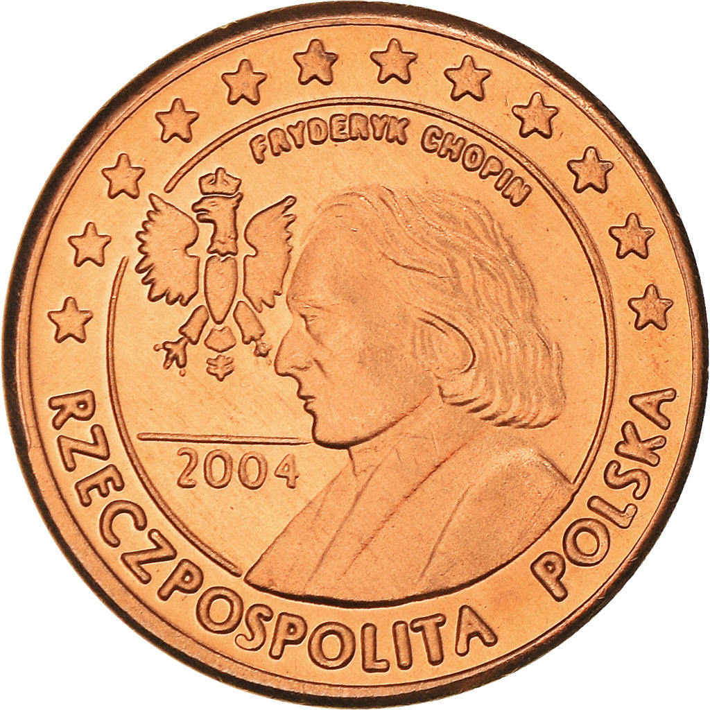 Polen, Fantasy euro patterns, Euro Cent, Frédéric Chopin, 2004, Proof, STGL
