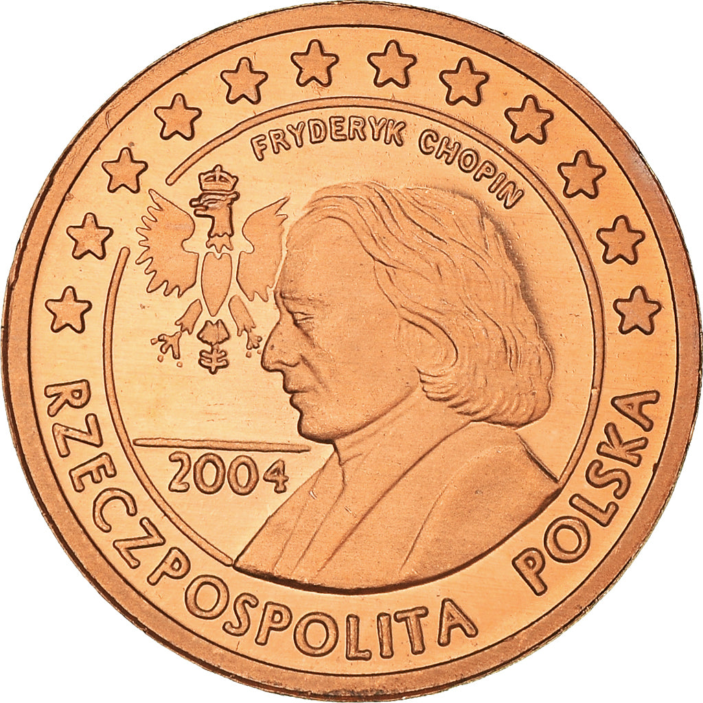 Poland, Fantasy euro patterns, 2 Euro Cent, Frédéric Chopin, 2004, Proof