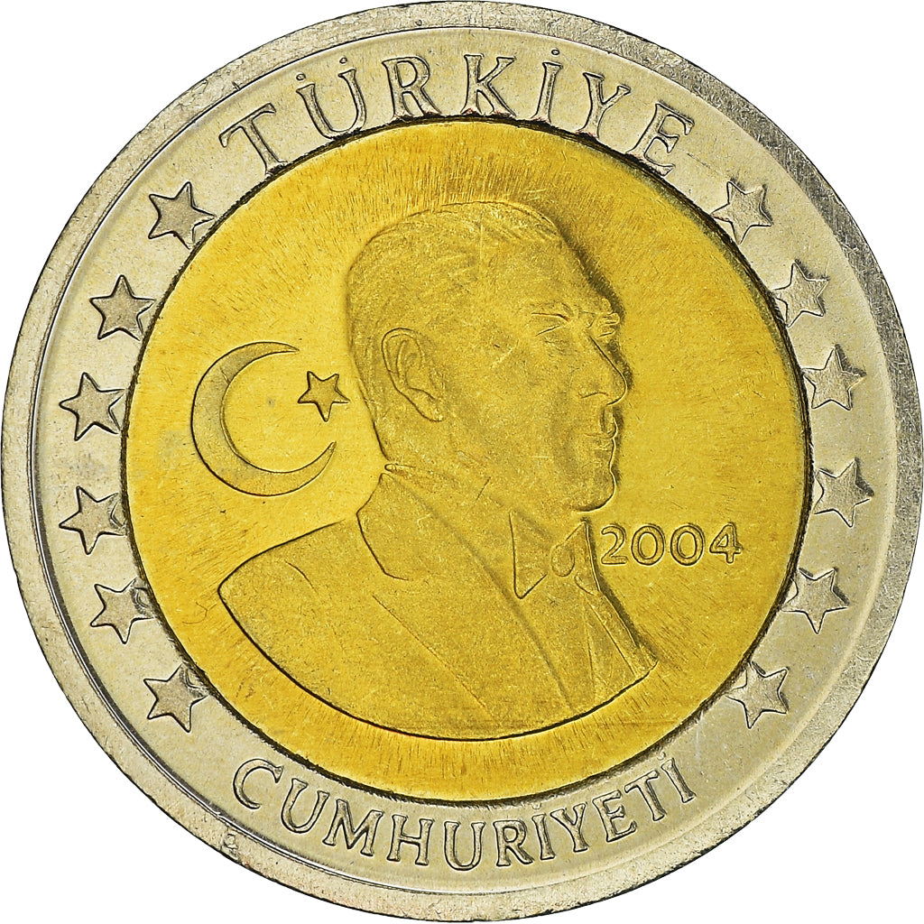 Turquia, Fantasy euro patterns, 2 Euro, 2004, Proof, MS(65-70), Bimetálico