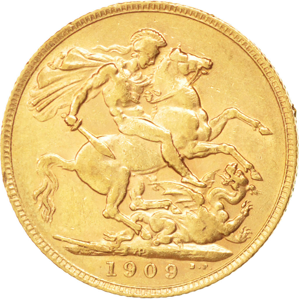 AUSTRALIA, Sovereign, 1909, Perth, KM #15, AU(50-53), Gold, 21, 7.97