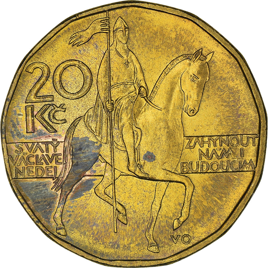 Munten, Tsjechische Republiek, 20 Korun, 2002, UNC-, Brass plated steel, KM:5