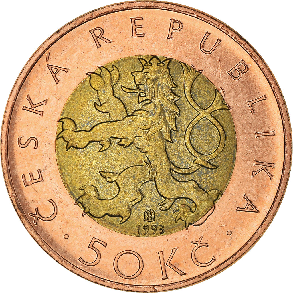 Coin, Czech Republic, 50 Korun, 1993, MS(60-62), Bi-Metallic, KM:1