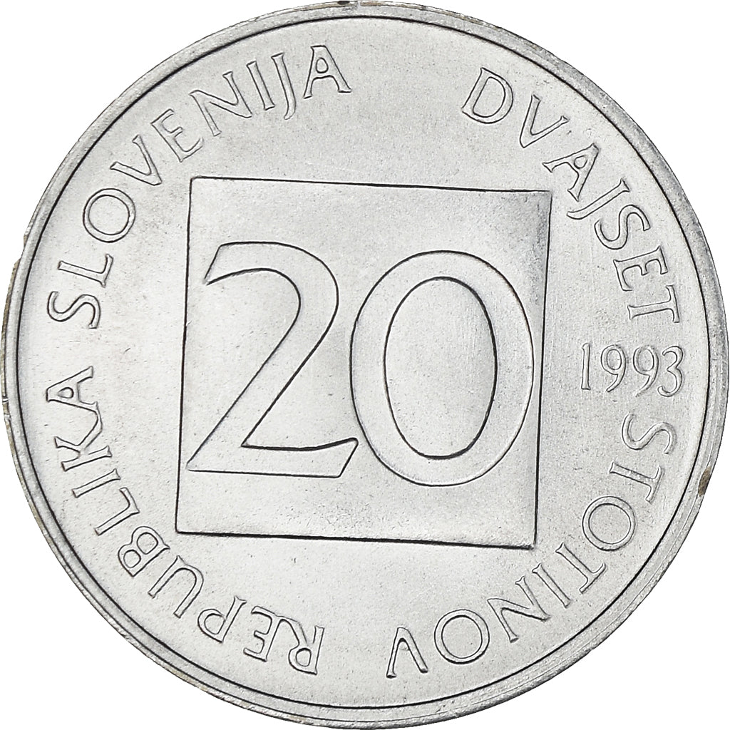 Coin, Slovenia, 20 Stotinov, 1993, MS(64), Aluminum, KM:8