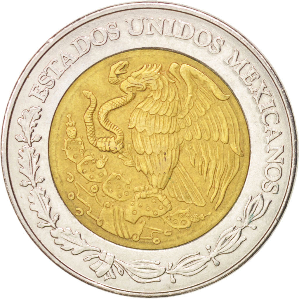 MEXICO, 5 Pesos, 2001, Mexico City, KM #605, AU(55-58), Bi-Metallic, 25.5, 7.17