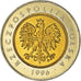 Moneda, Polonia, 5 Zlotych, 1996, Warsaw, SC, Bimetálico, KM:284