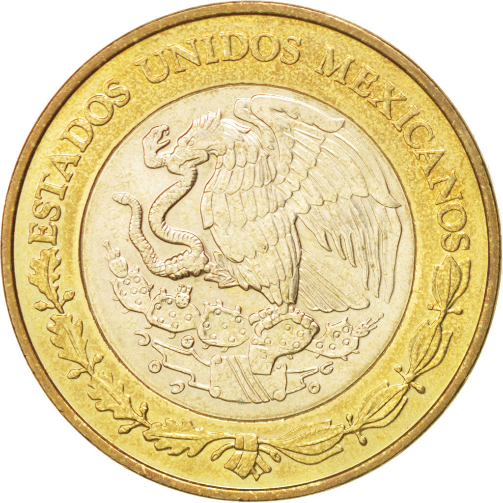 MEXICO, 10 Pesos, 2001, Mexico City, KM #636, MS(63), Bi-Metallic, 28, 10.37