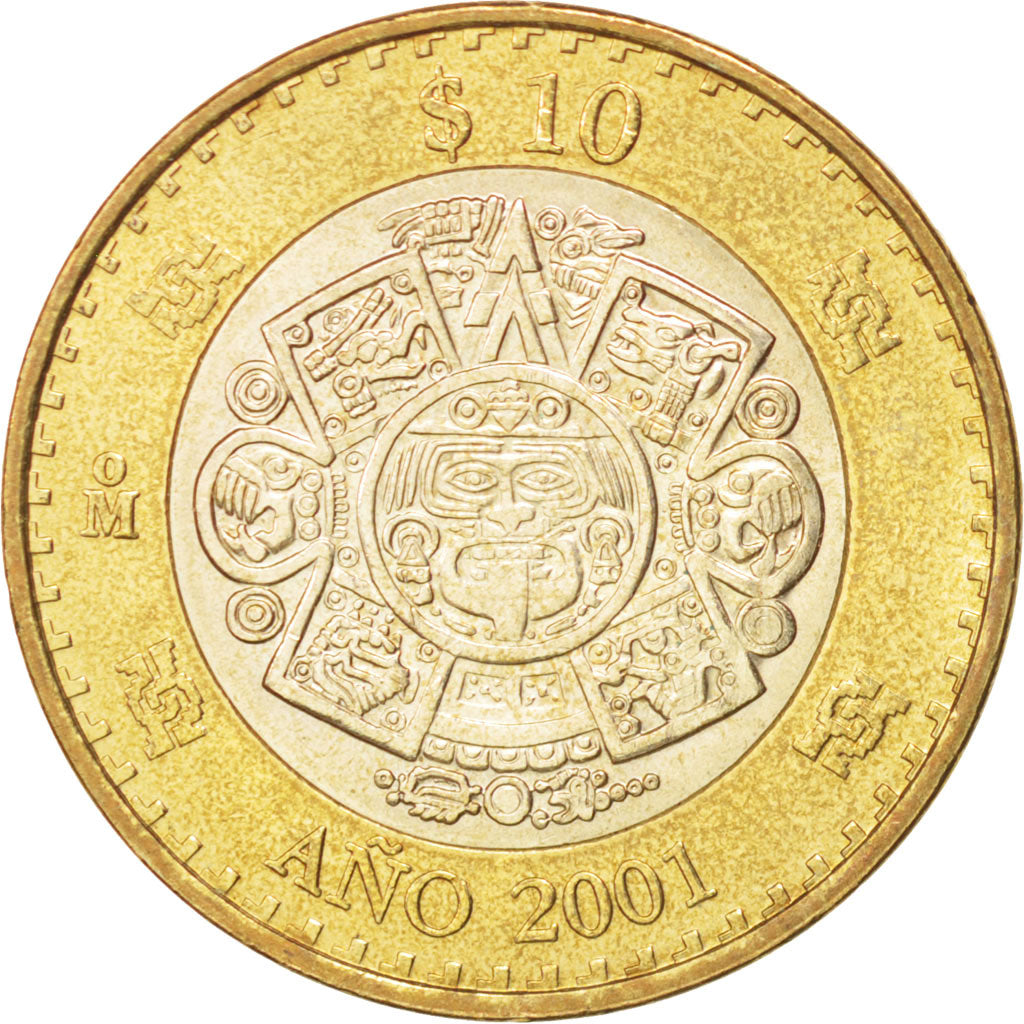 MEXICO, 10 Pesos, 2001, Mexico City, KM #636, MS(63), Bi-Metallic, 28, 10.37