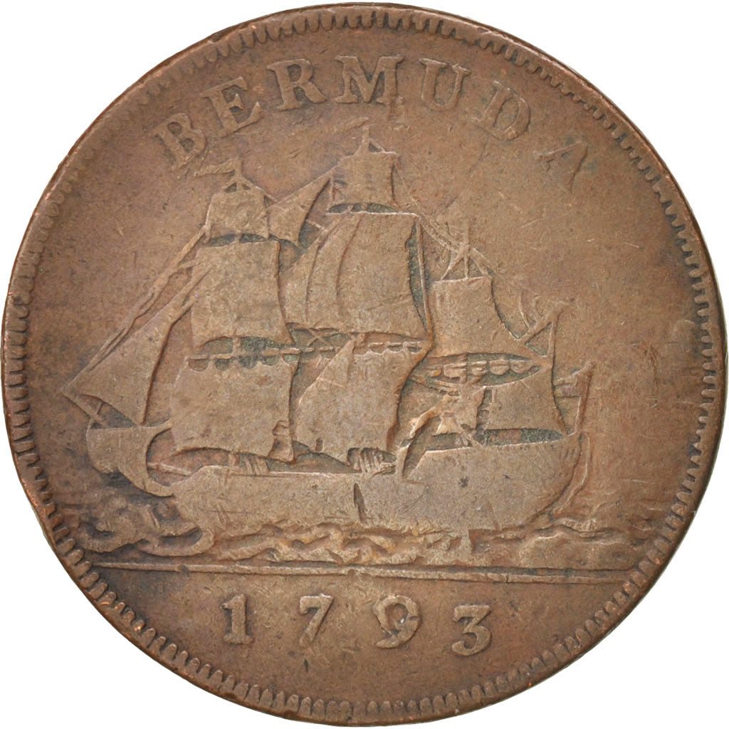 BERMUDA, Penny, 1793, KM #5, VF(20-25), Copper, 12.79