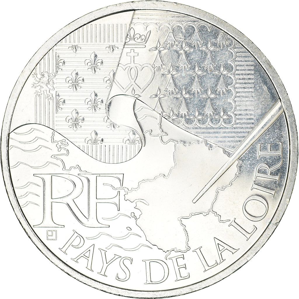 France, 10 Euro, Pays de la Loire, 2010, MS(63), Silver
