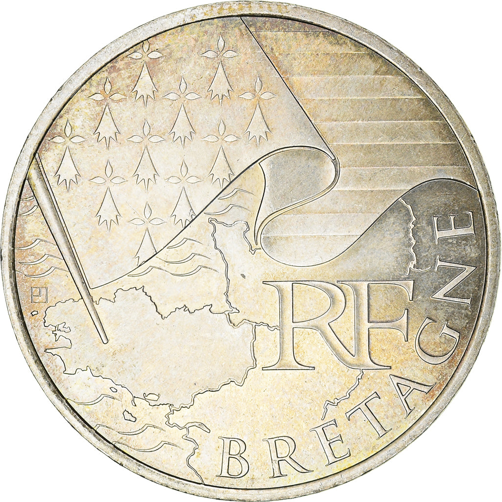 France, 10 Euro, Bretagne, 2010, MS(63), Silver