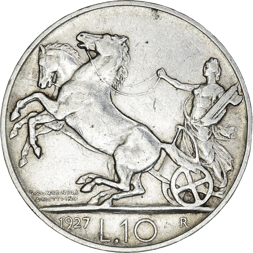 Coin, Italy, Vittorio Emanuele III, 10 Lire, 1927, Rome, EF(40-45), Silver