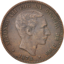 SPAIN, 10 Centimos, 1878, KM #675, EF(40-45), Bronze, 9.94