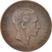 SPAIN, 10 Centimos, 1878, KM #675, EF(40-45), Bronze, 9.94