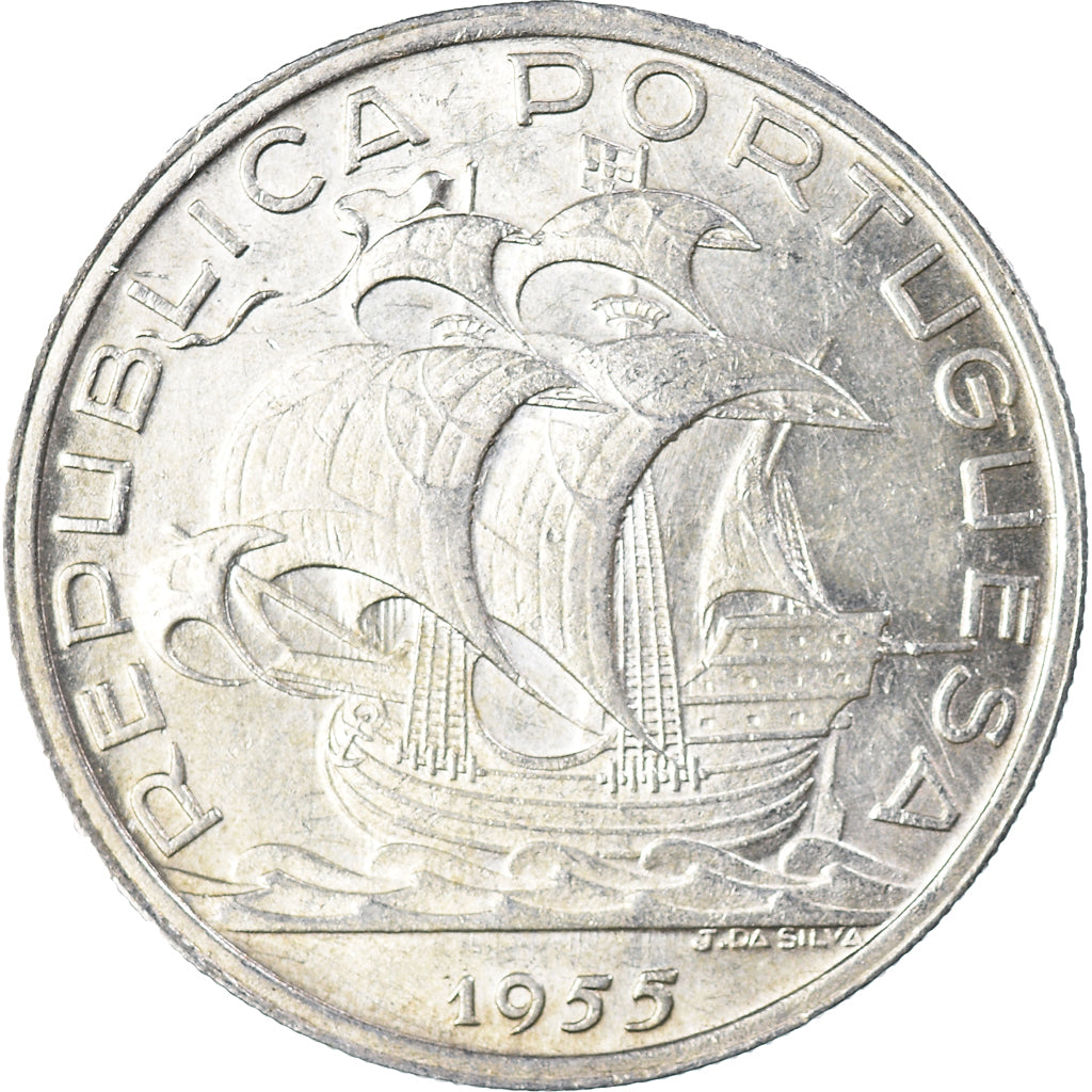 Coin, Portugal, 10 Escudos, 1955, AU(50-53), Silver, KM:586