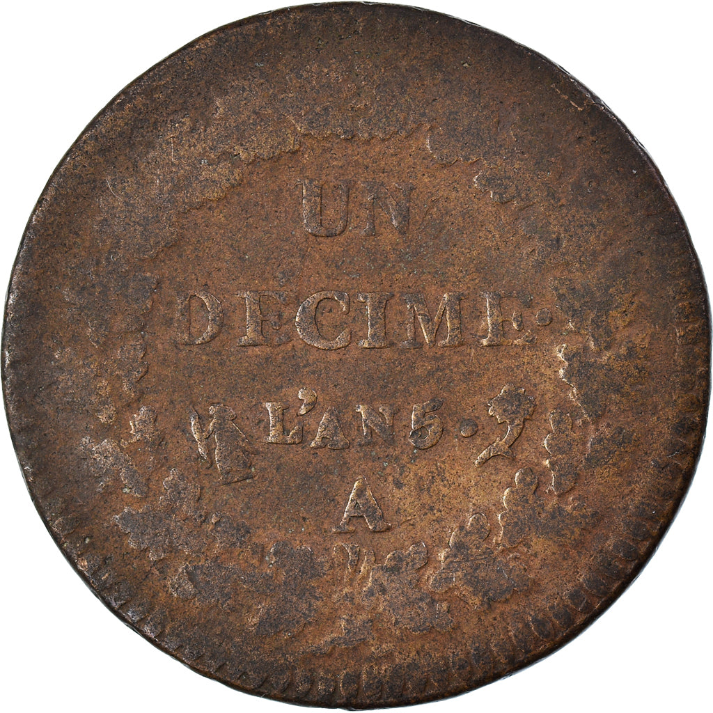 Coin, France, Dupré, Decime, AN 5, Paris, VF(20-25), Bronze, KM:644.1