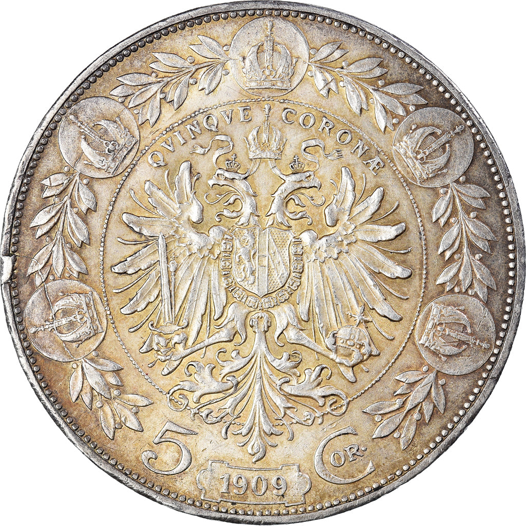 Coin, Austria, Franz Joseph I, 5 Corona, 1909, AU(50-53), Silver, KM:2814