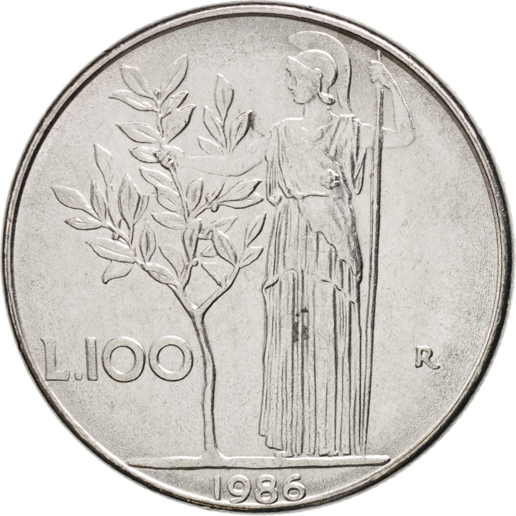ITALY, 100 Lire, 1986, Rome, KM #96.1, MS(63), Stainless Steel, 27.8, 7.95