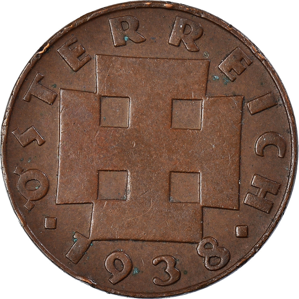 Moneta, Austria, 2 Groschen, 1938, BB, Bronzo, KM:2837