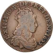 FRANCE, Liard de France au buste juvénile, deuxième type, Liard, 1655, Lyon, KM 
