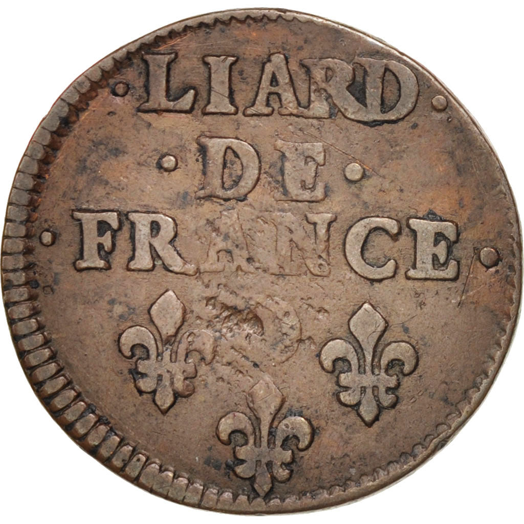 FRANCE, Liard de France au buste juvénile, deuxième type, Liard, 1655, Lyon, KM 