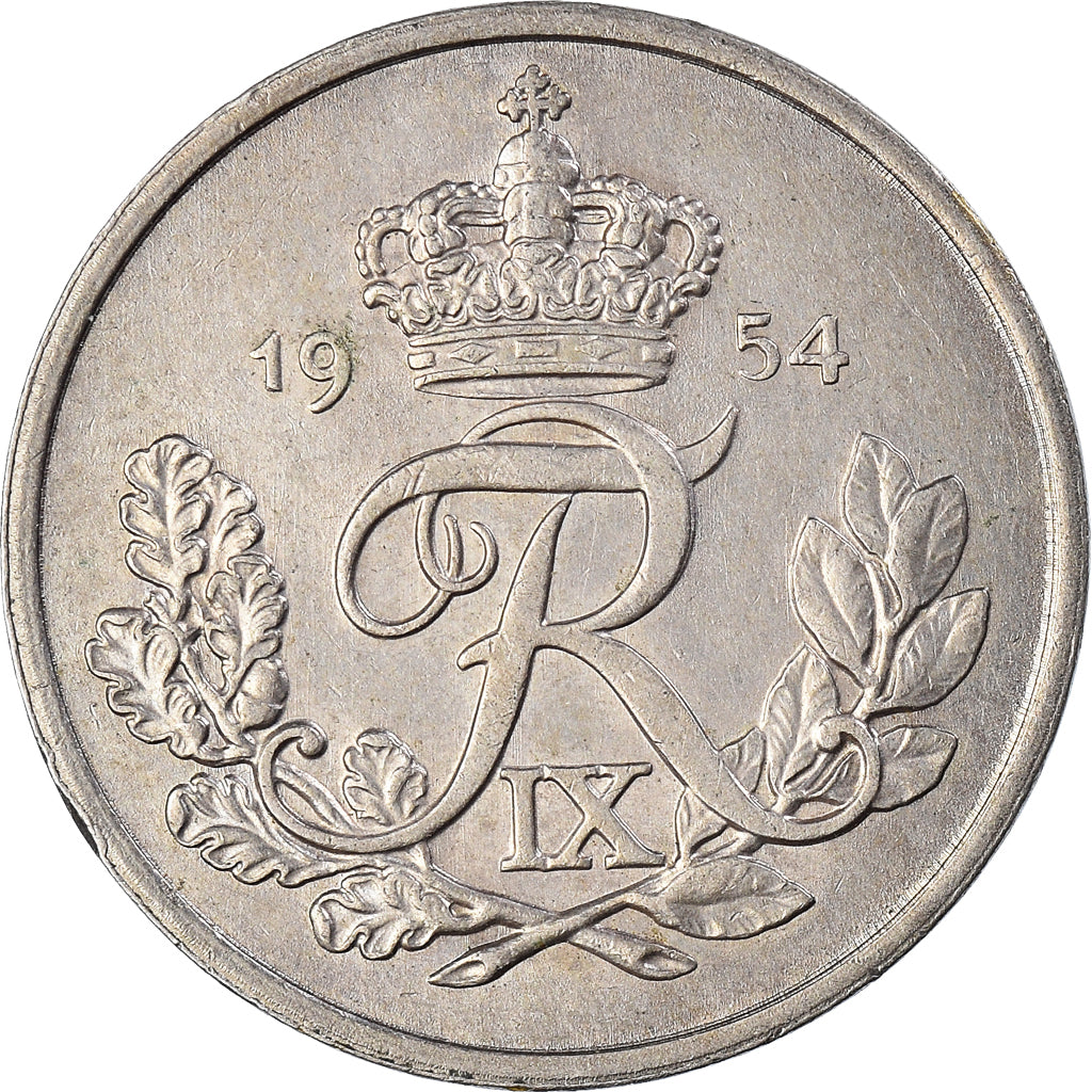 Coin, Denmark, Frederik IX, 25 Öre, 1954, Copenhagen, AU(50-53), Copper-nickel