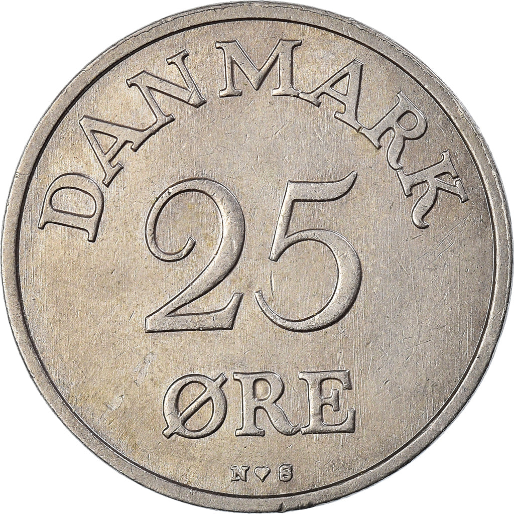 Coin, Denmark, Frederik IX, 25 Öre, 1954, Copenhagen, AU(50-53), Copper-nickel