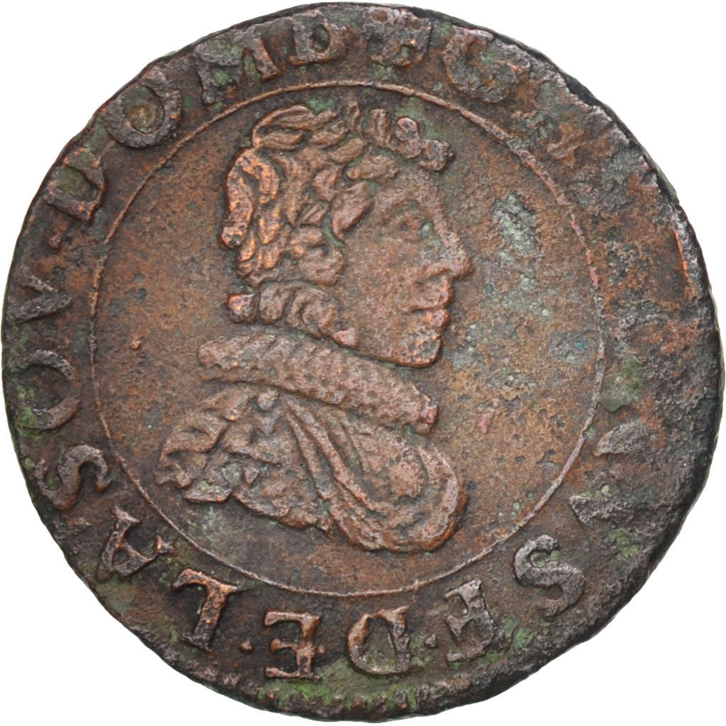 FRENCH STATES, Double Tournois, 1630, Trévoux, KM #32, EF(40-45), Copper, 2...